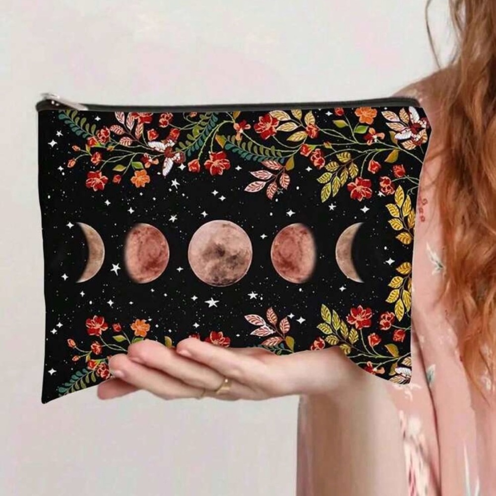 Floral Moon Phase Clutch Bag - Black and Multicolor BRAND NEW NO TAGS